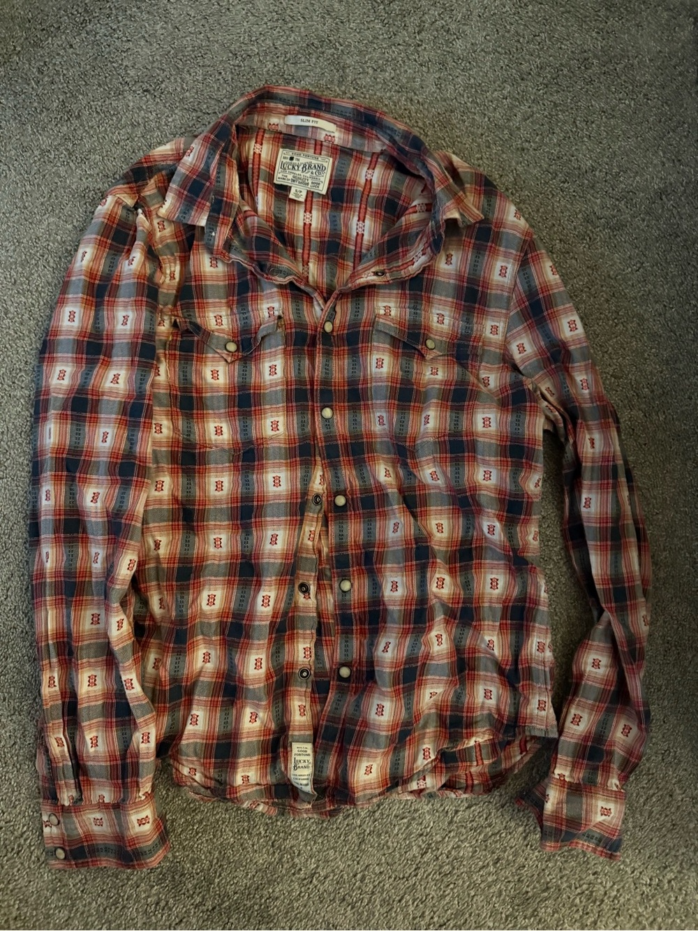 Lucky Brand Men’s Red and Blue Plaid Button-Down Shirt